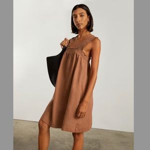 Everlane Smocked Linen Dress - Tawny Brown - M
